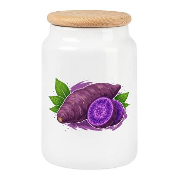 Design alimentaire Ube Yam - Boîte à biscuits avec couvercle en bois - blanc - Devant