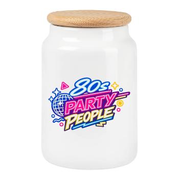 Fêtards des années 80 Néon rétro - Boîte à biscuits avec couvercle en bois - blanc - Devant