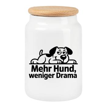 Mehr Hund Weniger Drama - Keksdose mit Holzdeckel - Weiß - Vorne