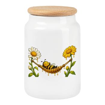 Bee Honey Beekeeper Honeycomb Bee Insect - Cookie Jar with Wooden Lid - white - Front