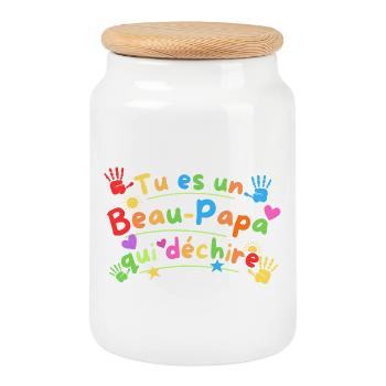 Tu Es Un Beau-Papa Qui Déchire - Boîte à biscuits avec couvercle en bois - blanc - Devant