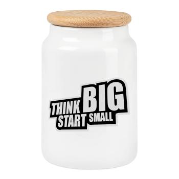 Think Big Start Small Motivation Mindset Wachstum  - Keksdose mit Holzdeckel - Weiß - Vorne