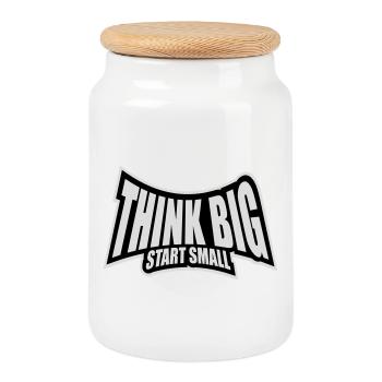 Think Big Start Small Motivation Mindset Wachstum  - Keksdose mit Holzdeckel - Weiß - Vorne