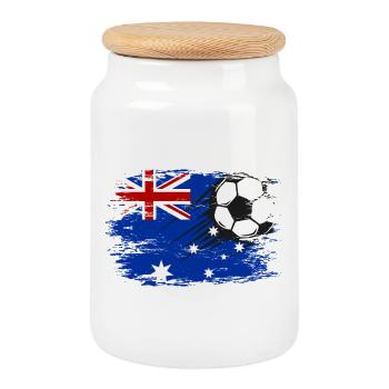 Australien Flagge Fußball used - Keksdose mit Holzdeckel - Weiß - Vorne