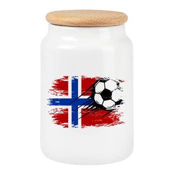 Norwegen Flagge Fußball used - Keksdose mit Holzdeckel - Weiß - Vorne