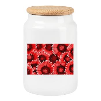 Motif des Fleurs Rouges - Boîte à biscuits avec couvercle en bois - blanc - Devant