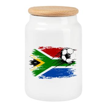 Südafrika Flagge Fußball used - Keksdose mit Holzdeckel - Weiß - Vorne