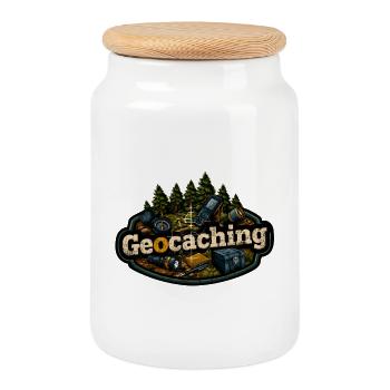 Geocaching - Cookie Jar with Wooden Lid - white - Front