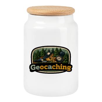 Géocaching - Boîte à biscuits avec couvercle en bois - blanc - Devant
