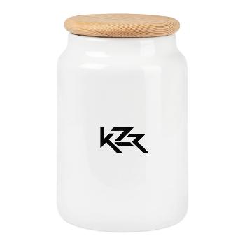 Geometric KZ Monogram - Cookie Jar with Wooden Lid - white - Front