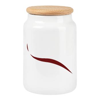 Abstract Fluid Wave Minimalist Dark Red Curvaceous - Cookie Jar with Wooden Lid - white - Front