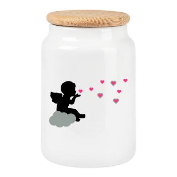 love angel - Cookie Jar with Wooden Lid - white - Front