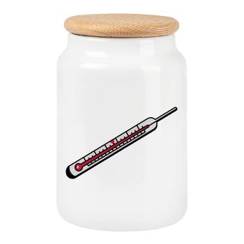 Un thermomètre à mercure - Boîte à biscuits avec couvercle en bois - blanc - Devant