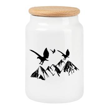 Birds fly over mountains - Cookie Jar with Wooden Lid - white - Front
