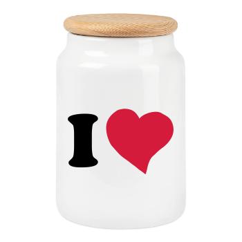 I love ... - Cookie Jar with Wooden Lid - white - Front