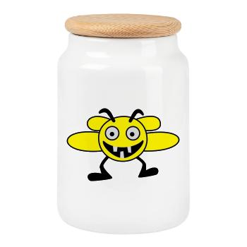 Bienen Männchen - Keksdose mit Holzdeckel - Weiß - Vorne