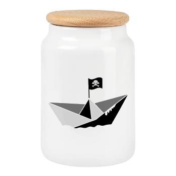 un bateau pirate - Boîte à biscuits avec couvercle en bois - blanc - Devant