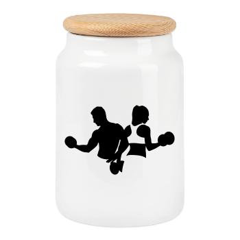 bodybuilding - Cookie Jar with Wooden Lid - white - Front