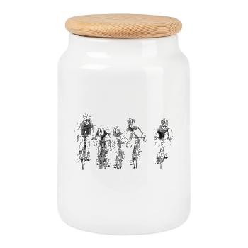 Cycling - Cookie Jar with Wooden Lid - white - Front