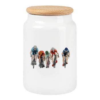 cycling - Cookie Jar with Wooden Lid - white - Front