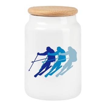 ski - Cookie Jar with Wooden Lid - white - Front
