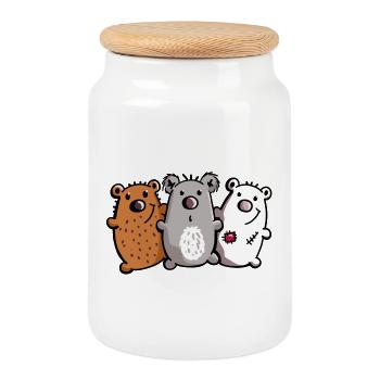 Bear Trio - Bear - Koala - Polar Bear - Brown Bear - Cookie Jar with Wooden Lid - white - Front
