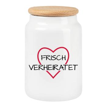 Frisch verheiratet Herz Hochzeit Hochzeitsreise - Keksdose mit Holzdeckel - Weiß - Vorne