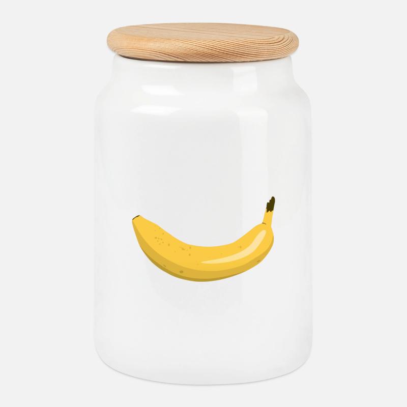 Banana smile - Cookie Jar with Wooden Lid - white