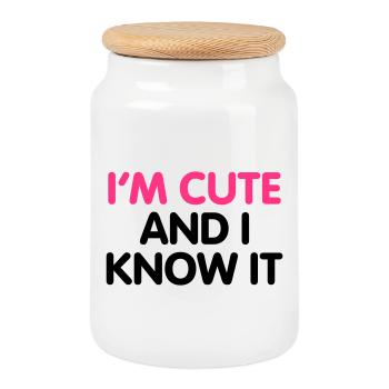 I'm cute and i know it - Cookie Jar with Wooden Lid - white - Front