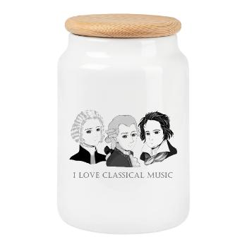 Bach - Mozart - Beethoven en chibi - Boîte à biscuits avec couvercle en bois - blanc - Devant