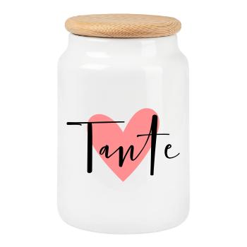 Cadeau d'amour tante coeur marraine - Boîte à biscuits avec couvercle en bois - blanc - Devant