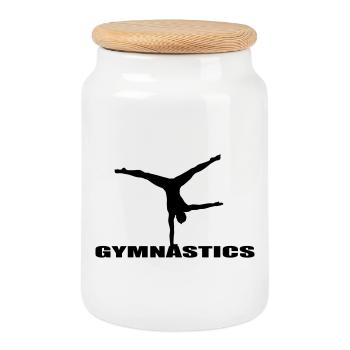 gymnastics - Cookie Jar with Wooden Lid - white - Front