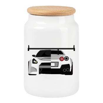 Gtr Skyline Cars Tuner Racing Symbol Collage Logo - Cookie Jar with Wooden Lid - white - Front