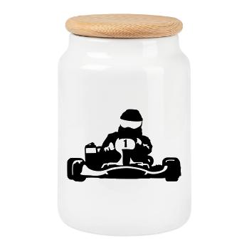 karting - Cookie Jar with Wooden Lid - white - Front