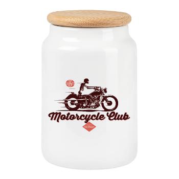 motorcycle club - Cookie Jar with Wooden Lid - white - Front