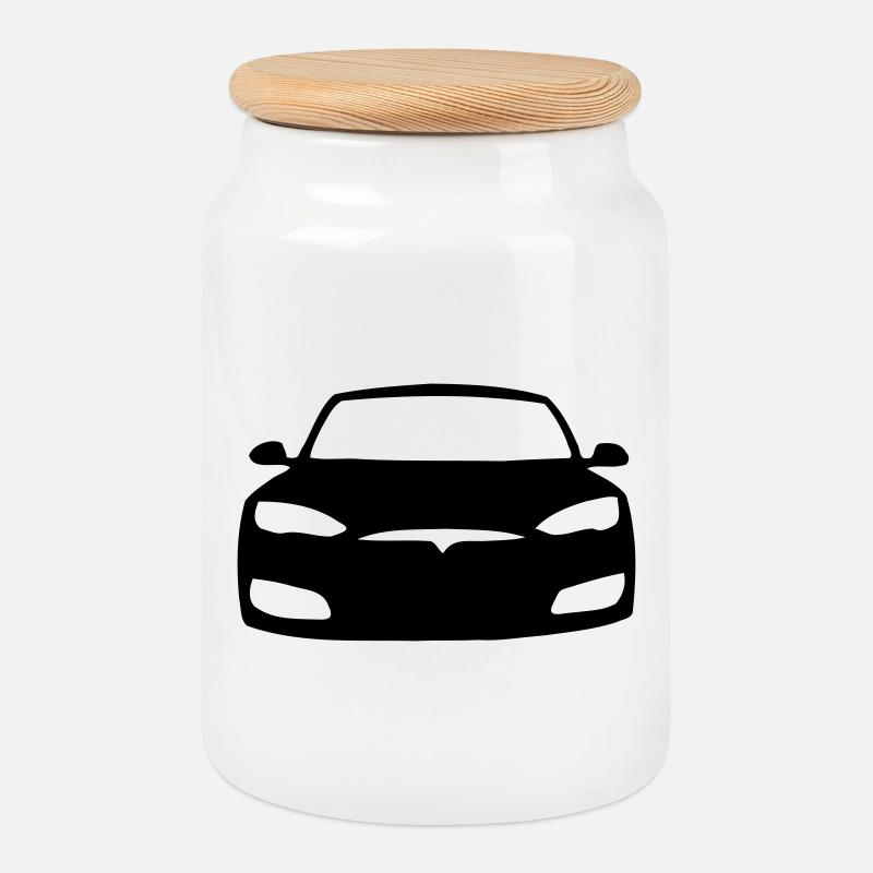 Model S Symbol - Keksdose mit Holzdeckel - Weiß