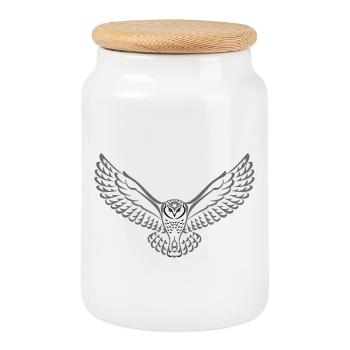 Hibou tribal - Boîte à biscuits avec couvercle en bois - blanc - Devant