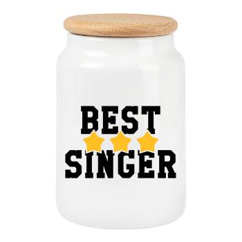Best Singer - Cookie Jar with Wooden Lid - white - Front