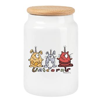 Einhorn Trio - Keksdose mit Holzdeckel - Weiß - Vorne