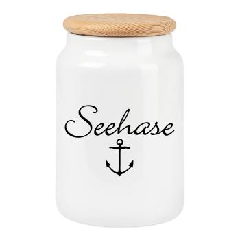Seehase Anker Bodensee Design - Keksdose mit Holzdeckel - Weiß - Vorne