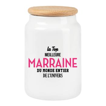 Marraine / Tante / Tata / Famille / Filleul - Boîte à biscuits avec couvercle en bois - blanc - Devant