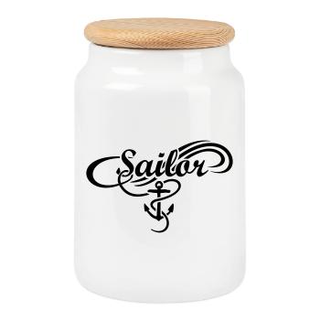 Sailor Waves Anchor Sail Sailing - Cookie Jar with Wooden Lid - white - Front