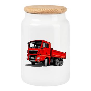 Camion rouge - Boîte à biscuits avec couvercle en bois - blanc - Devant