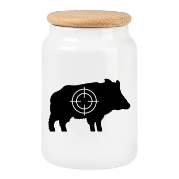 Wildschwein mit Fadenkreuz - Keksdose mit Holzdeckel - Weiß - Vorne