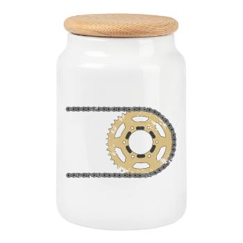 Sprocket chain composite cracks - Cookie Jar with Wooden Lid - white - Front