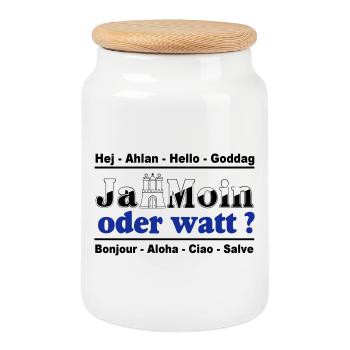 Hamburg , Tradition , Ja Moin oder watt (25) - Keksdose mit Holzdeckel - Weiß - Vorne