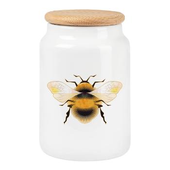 stylized bumblebee with iridescent wings - Cookie Jar with Wooden Lid - white - Front