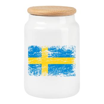 Drapeau suédois dans un style vintage - Boîte à biscuits avec couvercle en bois - blanc - Devant