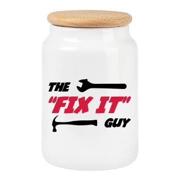 The "Fix it" Guy 🔨 - Cookie Jar with Wooden Lid - white - Front