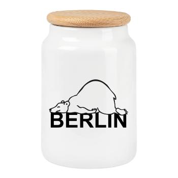 Berlin Deutschland Berliner Bär Wappentier Berlin - Keksdose mit Holzdeckel - Weiß - Vorne